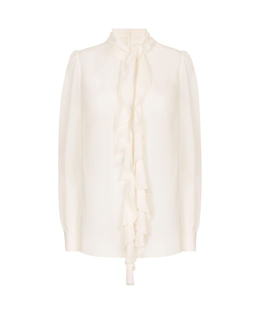 Dolce & Gabbana White Georgette-Bluse mit Rüschen