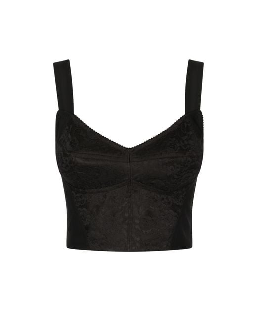Dolce & Gabbana Black Shaper Corset Bustier In Lace And Jacquard
