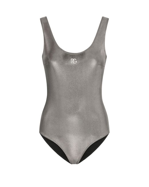 Dolce & Gabbana Gray Metallic One-piece Swimsuit With Logo
