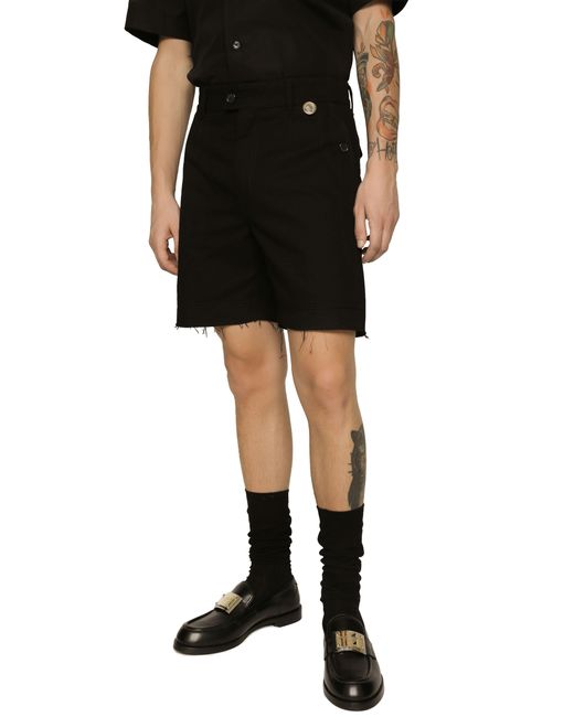 Dolce & Gabbana Black Stretch Cotton Twill Bermuda Shorts With Coin Detail for men