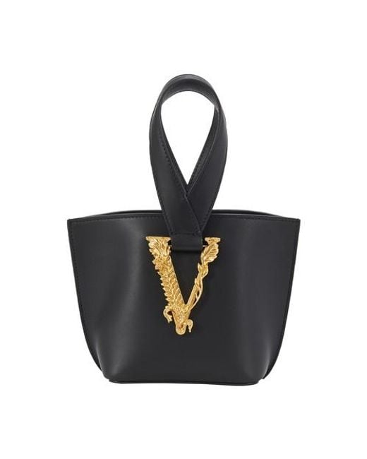 Versace Black Virtus Logo Plaque Bucket Bag