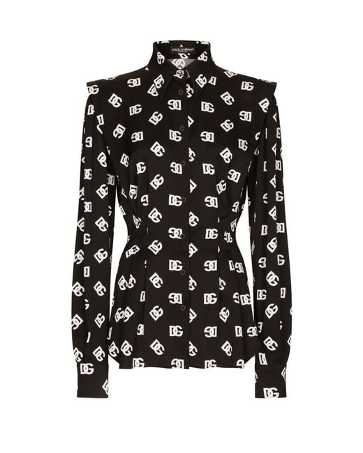 Chemise en charmeuse à imprimé logo DG all-over Dolce & Gabbana en coloris Black
