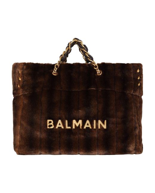 Balmain Black 1945 Soft Faux Fur Tote Bag