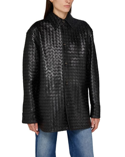 Bottega Veneta Black Intrecciato Casual Leather Shirt