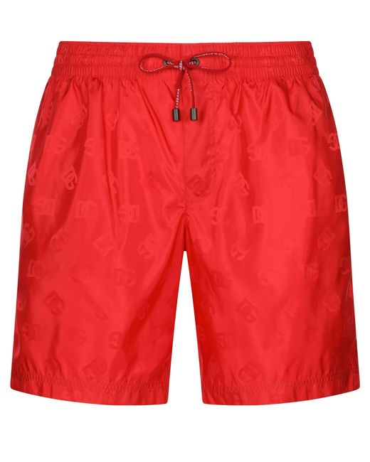 Dolce & Gabbana Red Mid-Length Swim Trunks for men