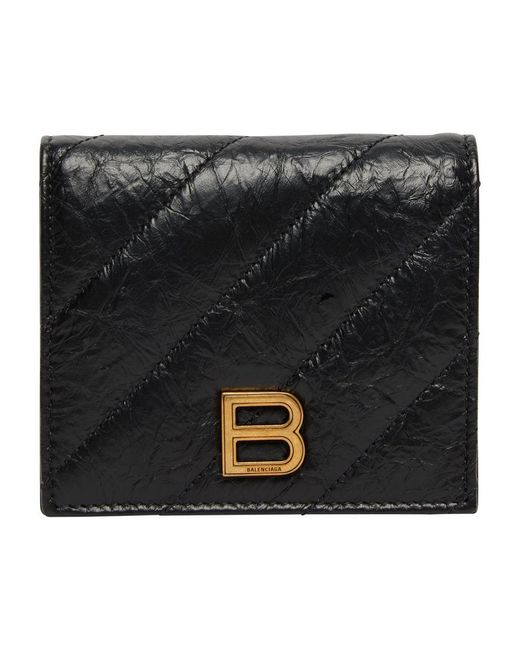Balenciaga Black Crush Quilted Flap Coin And Card Holder