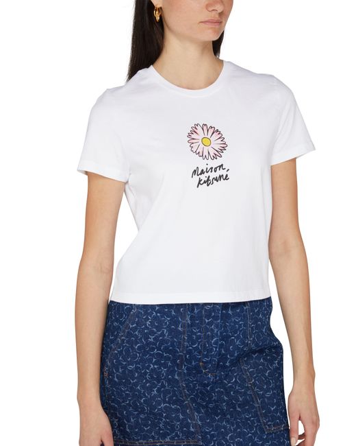 Maison Kitsuné White Kurzärmeliges T-Shirt Floating Flower