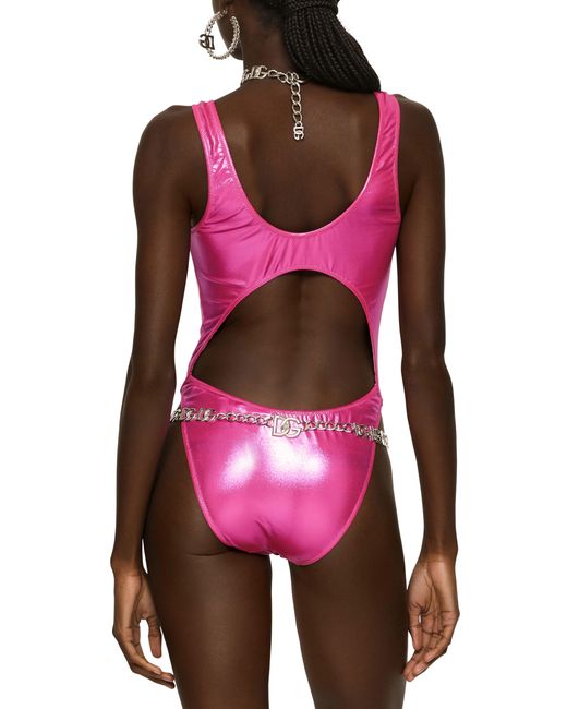 Dolce & Gabbana Pink Cut-out Laminated Swimsuit