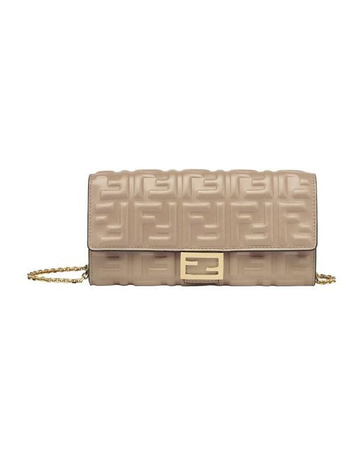 Fendi Natural Baguette Continental Wallet With Chain