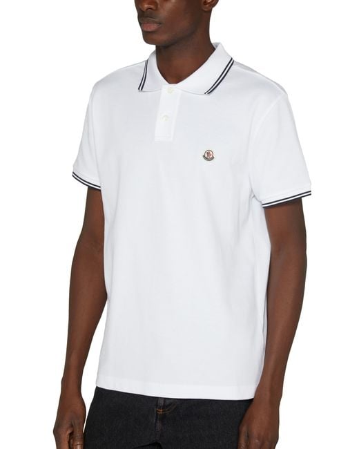 Moncler White Short-Sleeved Polo Shirt With Logo for men