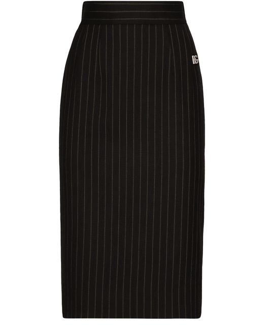 Short straight-cut pinstripe wool skirt Dolce & Gabbana en coloris Black