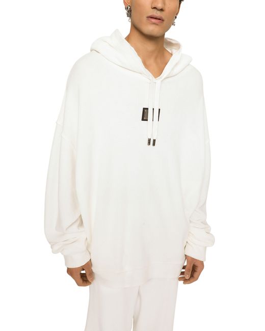 Dolce & Gabbana White Hooded Sponge Jersey Sweatshirt With Logo Plaque for men
