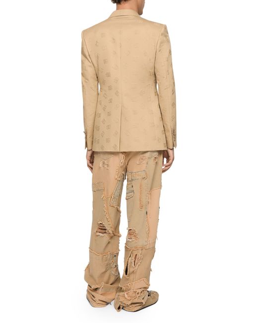 Dolce & Gabbana Natural Tailored Double-breasted Cotton Jacket With Jacquard Dg Details for men