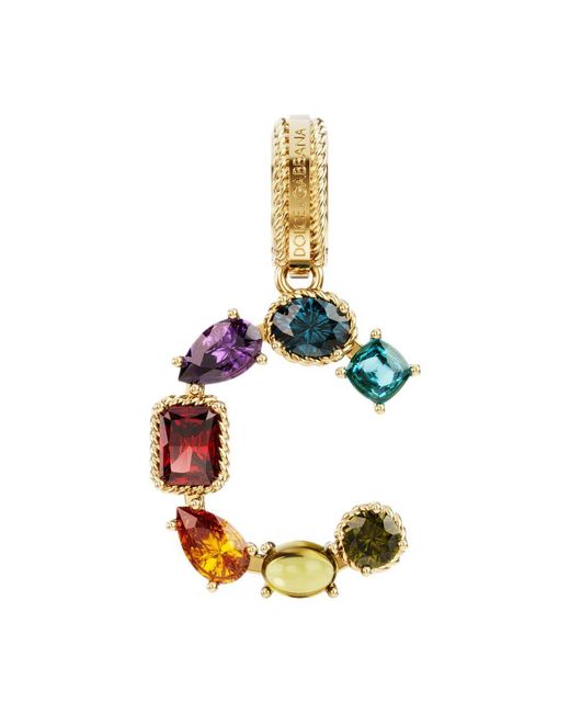 Dolce & Gabbana Metallic Rainbow Alphabet C 18 Kt Yellow Gold Charm With Multicolor Fine Gems