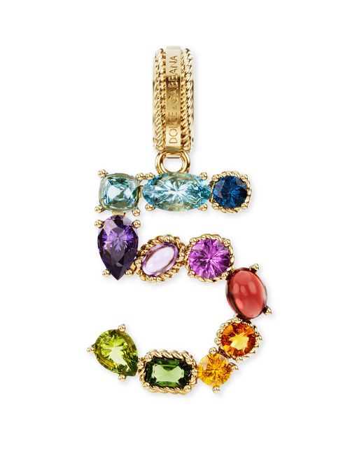 Dolce & Gabbana White 18 Kt Yellow Gold Rainbow Pendant With Multicolor Finegemstones Representing Number 5