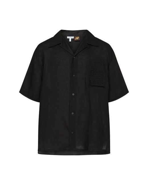 Loewe Black Anagram Linen Short-Sleeve Shirt for men