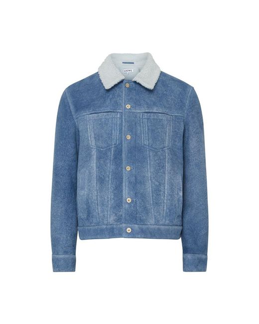 Loewe Blue Denim Jacket With Shearling Collar for men