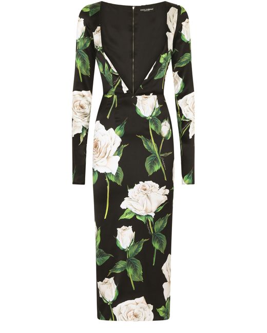 Dolce & Gabbana Green Wadenlanges Kleid aus Satin