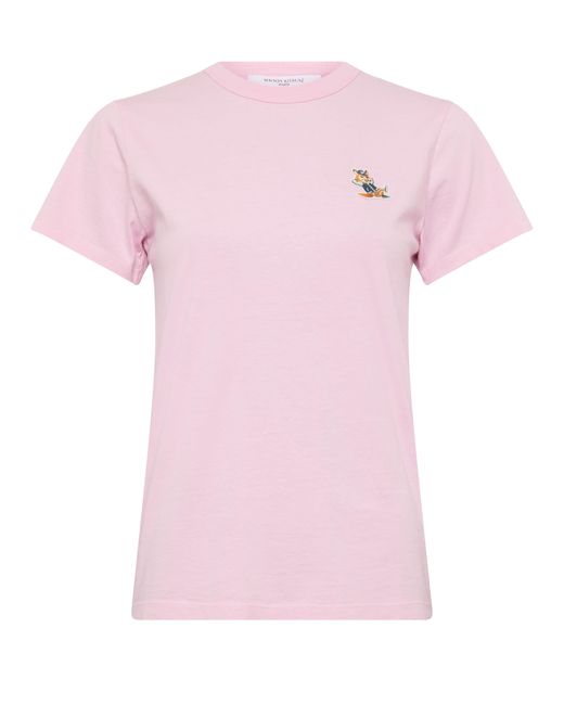 Maison Kitsuné Pink Double Fox Head Patch Cropped T-shirt