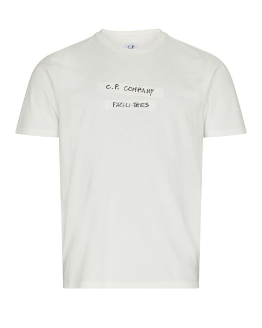 C P Company White 24/1 Jersey Facili-Tees Graphic T-Shirt for men