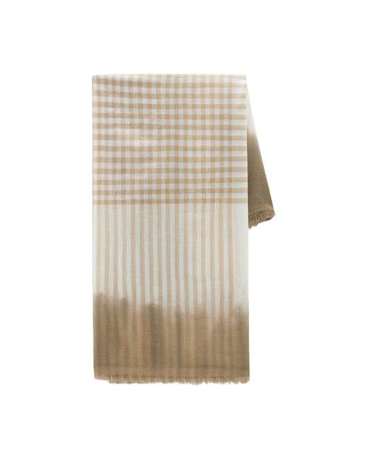 Woolrich Natural Wool And Cotton Blend Scarf With Micro-Check Pattern