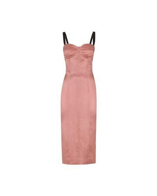Dolce & Gabbana Pink Satin Calf-Length Corset Dress