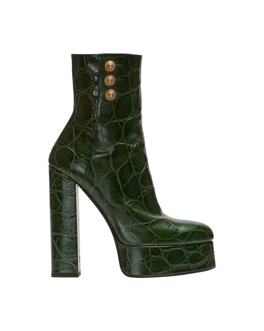 Balmain Green Crocodile Effect Leather Boots