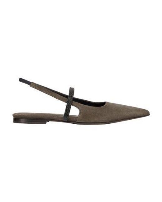 Brunello Cucinelli Brown Open Flat Suede Shoes