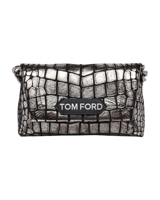 Tom Ford Black Mini Crocodile Embossed Leather Chain Bag