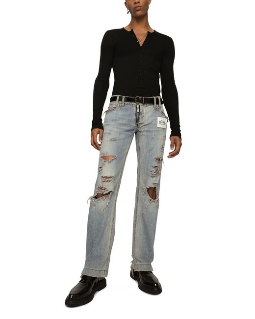 Dolce & Gabbana Gray Washed Denim Jeans With Rips for men