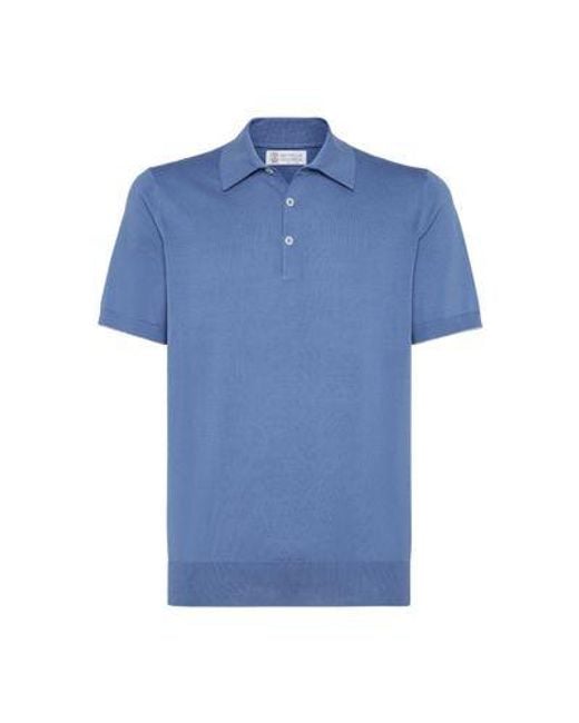Brunello Cucinelli Blue Lightweight Knit Polo Shirt for men