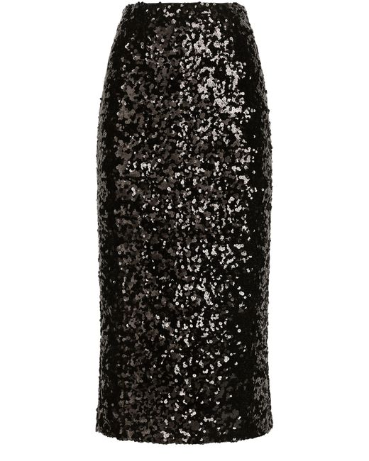 Dolce & Gabbana Black Sequined Calf-length Skirt