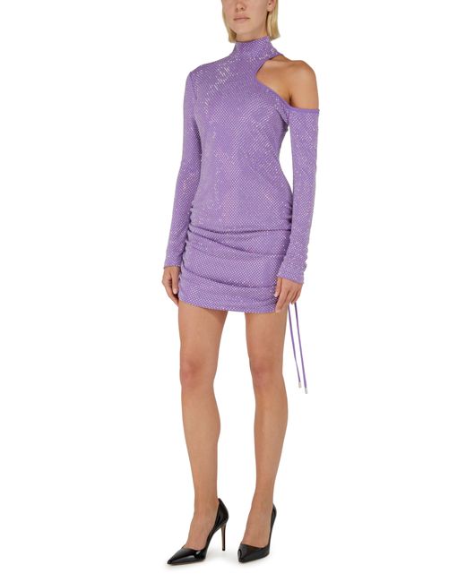 David Koma Purple Jersey Open Shoulder Gathered Dress