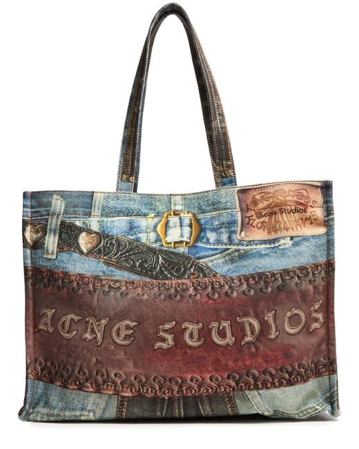 Acne Black Trompe-L'Oeil Print Denim Effect Tote Bag