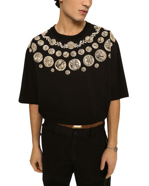 Dolce & Gabbana Black Coin Print Cotton T-shirt for men