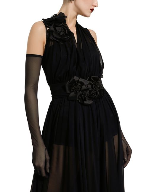 Robe froncée en soie à fleurs Dolce & Gabbana en coloris Black