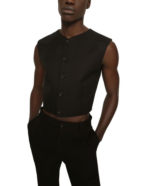 Dolce & Gabbana Black Wool Gabardine And Jersey Vest for men