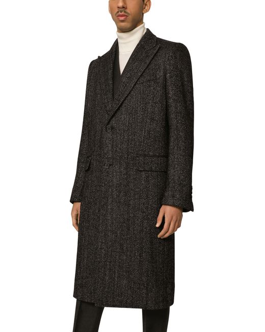 Dolce & Gabbana Einreihiger Mantel aus Alpakawolle mit Fischgrätmuster in Gray für Herren