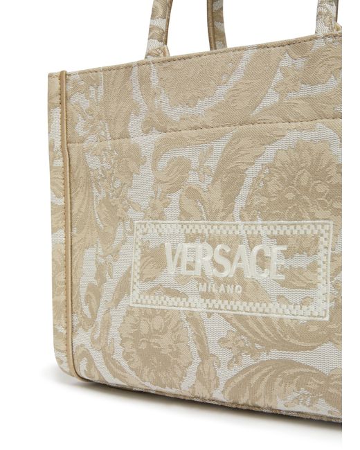 Versace Metallic Embroidered Jacquard Barocco And Calf Leather Medium Tote