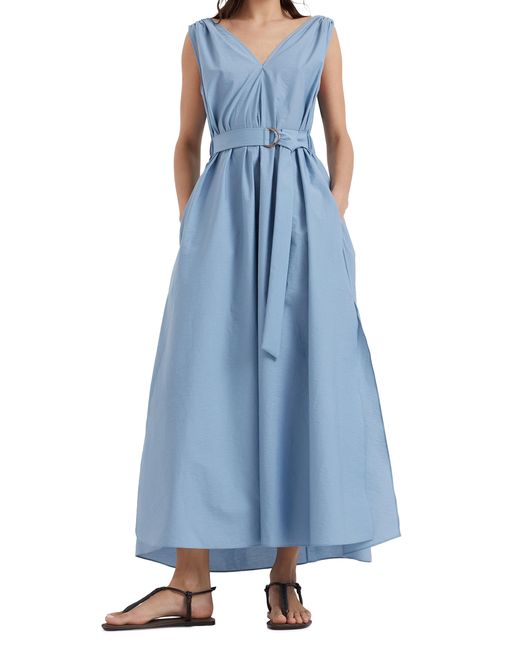 Brunello Cucinelli Blue Cotton Poplin Maxi Dress