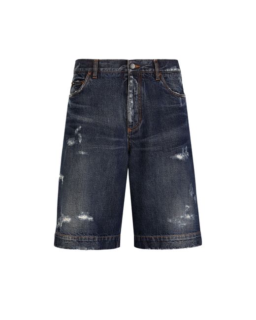Dolce & Gabbana Blue Denim Shorts With Abrasions for men