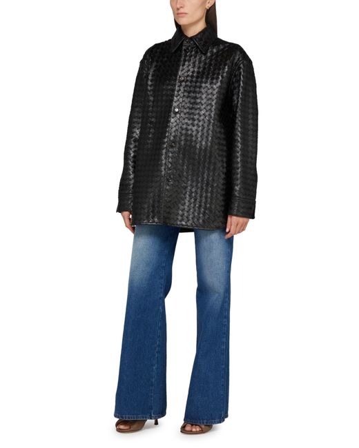 Bottega Veneta Black Intrecciato Casual Leather Shirt
