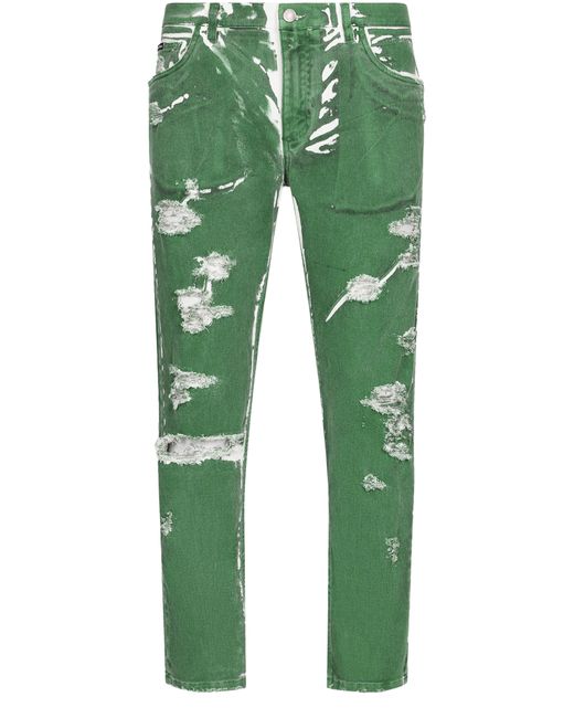 Dolce & Gabbana Loose-Fit-Jeans aus Stretchgewebe mit Overdye-Effekt und Abrieben in Green für Herren