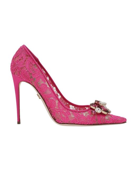 Dolce & Gabbana Pink Rainbow Lace Pumps In Lurex Lace