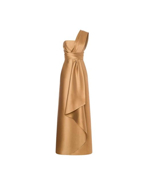 Alberta Ferretti Metallic Long One-Shoulder Dress