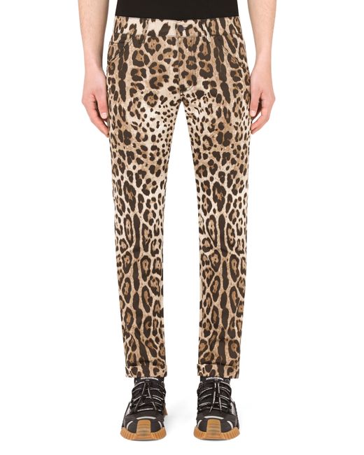 Dolce & Gabbana Black Leopard-Print Stretch Cotton Pants for men