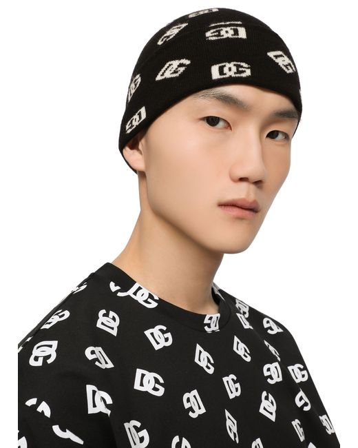Dolce & Gabbana Black Knit Cashmere And Wool Jacquard Hat for men