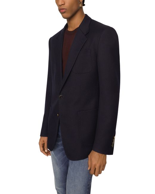 Dolce & Gabbana Blue Single-Breasted Stretch Wool Tricotine Jacket for men