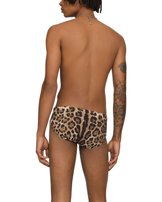 Dolce & Gabbana Brown Leopard-Print Swim Briefs for men