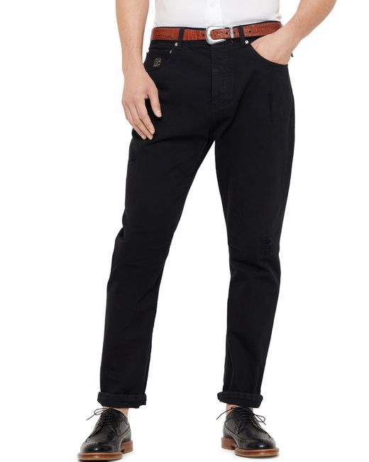 Brunello Cucinelli Black Denim Trousers With Rips for men